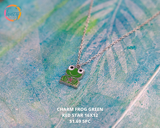 CHARM FROG GREEN ENAMEL RED STAR 16X12mm 5PC