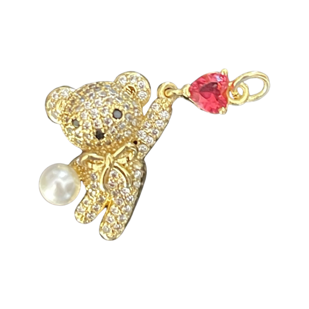 PENDANT BEAR CZ PAVE RED HEART GP18KT. 1 pc