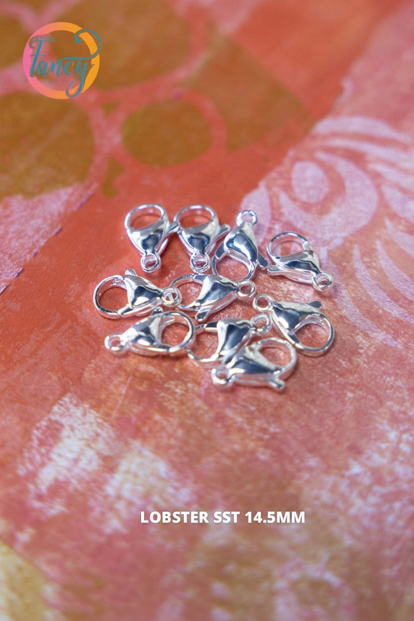LOBSTER CLASP 14.5X 9 MM STAINLESS STEEL SILVER PLATED SST 10 pc