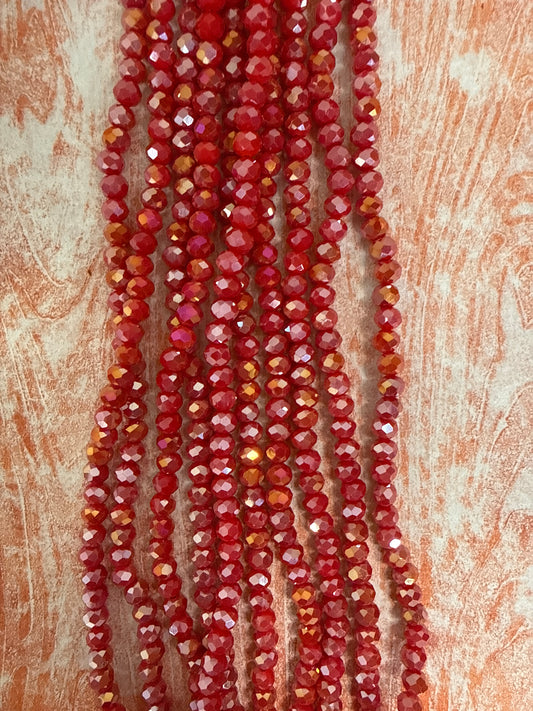 GLASS RONDELLE 6MM RED OPAQUE AB 1 STRAND
