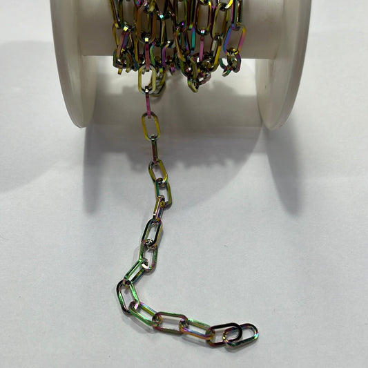 CHAIN SST PAPERCLIP RAINBOW FLAT OVAL