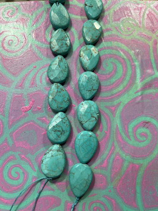 MAGNESITE 25X18 MM TEARDROP FACETED TURQOISE COLOR 1 STRAND