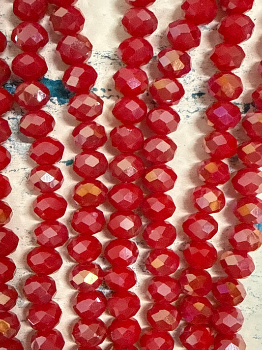 GLASS RONDELLE 8MM RED OPAQUE AB 1 STRAND