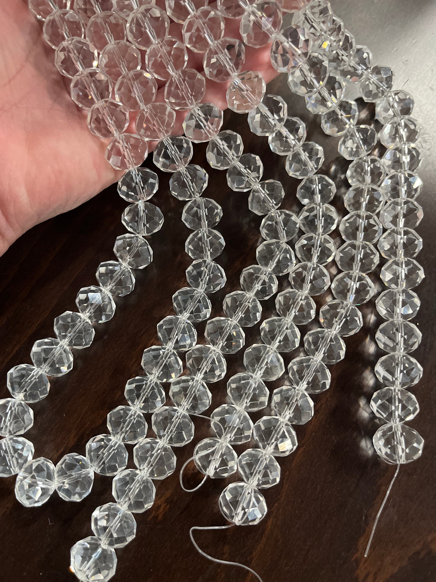 GLASS RONDELLE 16X12MM CLEAR FACETED 1 STRAND