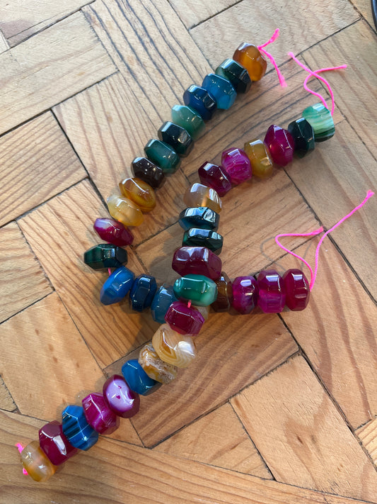 AGATE RONDELLE 15-17MM FACETED MIXED COLORS 1 STRAND