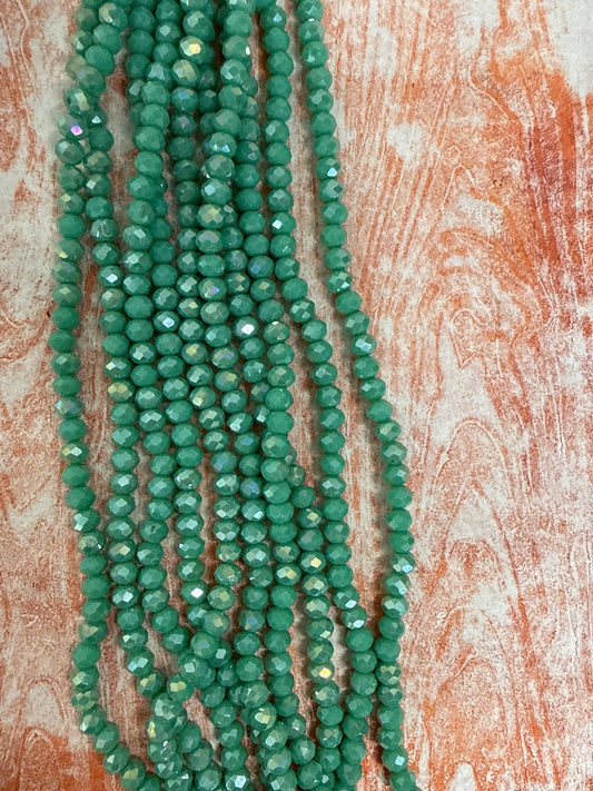GLASS RONDELLE 6MM LIGHT SEA GREEN AB 1 STRAND