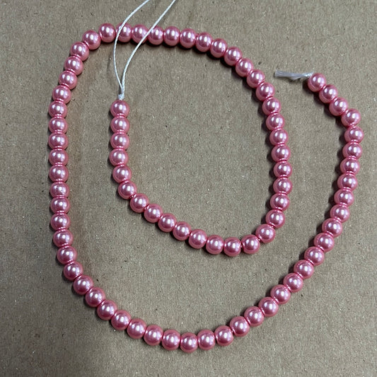 GLASS PEARL 6MM ROUND PINK 1 STRAND ABOUT 70 PCS