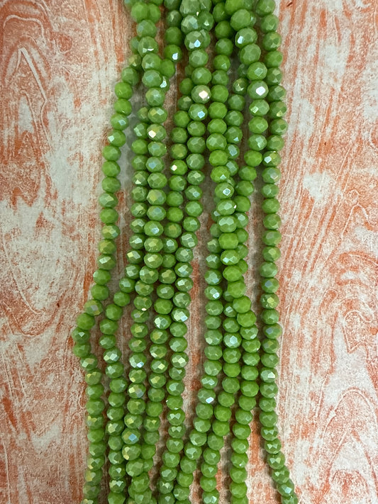 GLASS RONDELLE 6MM OLIVE OPAQUE AB 1 STRAND