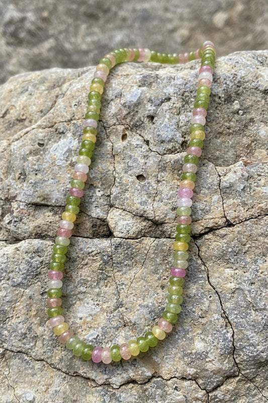 GLASS RONDELLE 8X5MM MIXED PINKS ABOUT 155 BEADS PER 1 STRAND