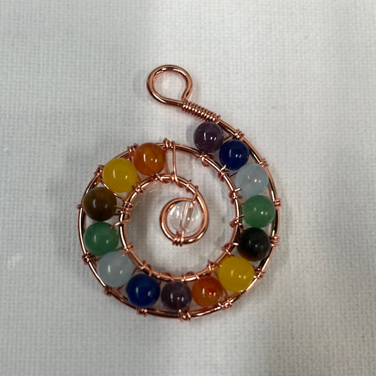 PENDANT ANTIQUE GOLD  WIRE SCROLL  WITH GEMSTONES 1PC