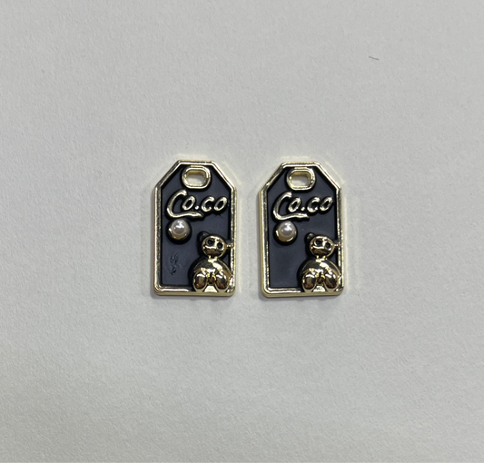 PENDANT BLACK ENAMEL GOLD BEAR  2 PC
