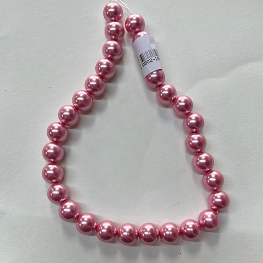 GLASS PEARL 14MM ROUND PINK 1 STRAND ABOUT 30 PCS