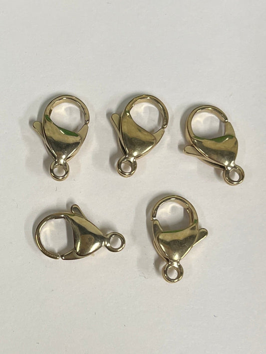 LOBSTER CLASP 17X10MM STAINLESS STEEL GOLD PLATED 18 KT 5 PC