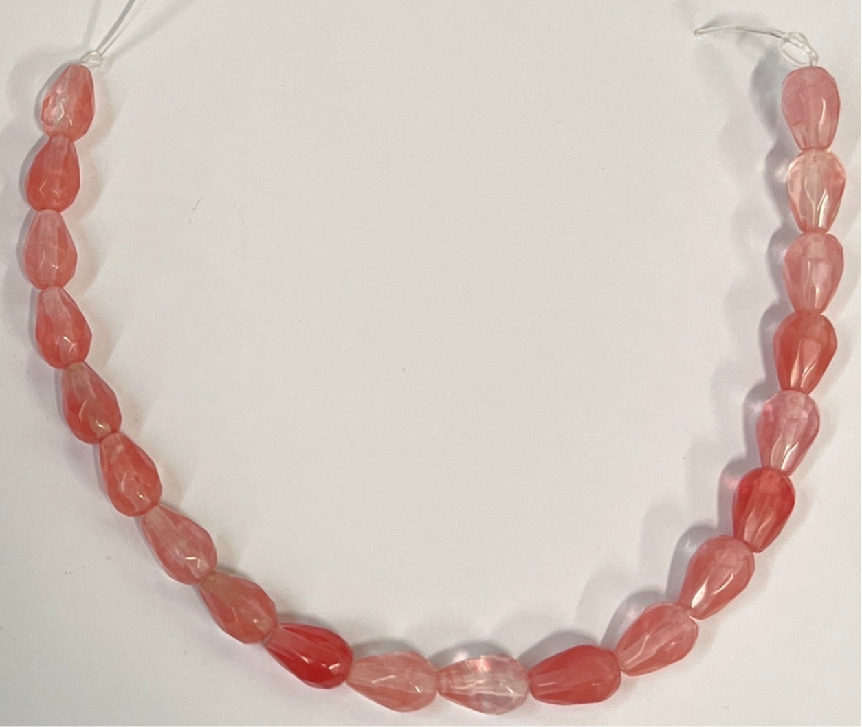 CHERRY QUARTZ GLASS BEAD TEARDROP 10X7MM 1 STRAND