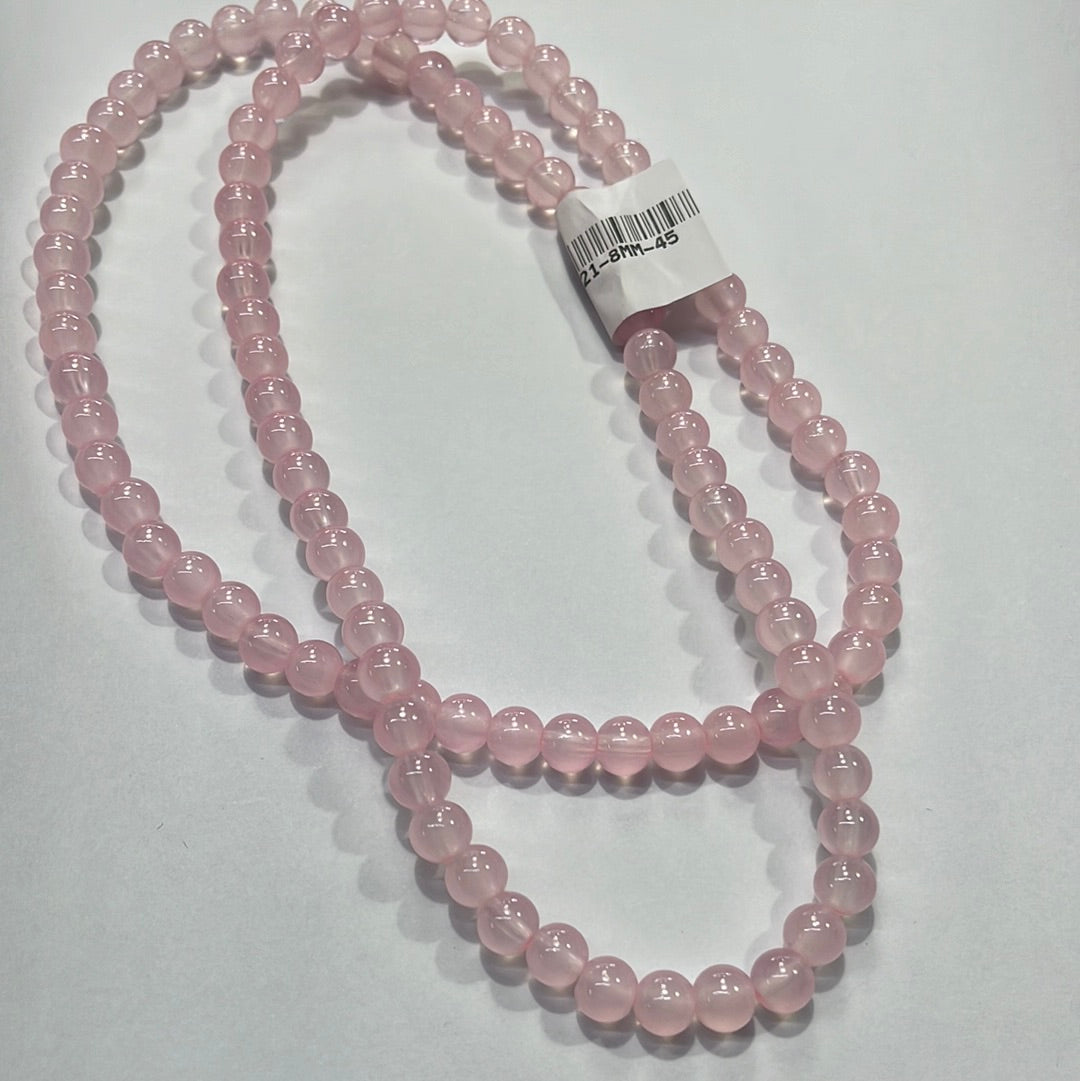 GLASS JADE 8MM ROUND PEARL PINK(BAKING PAINTED)
