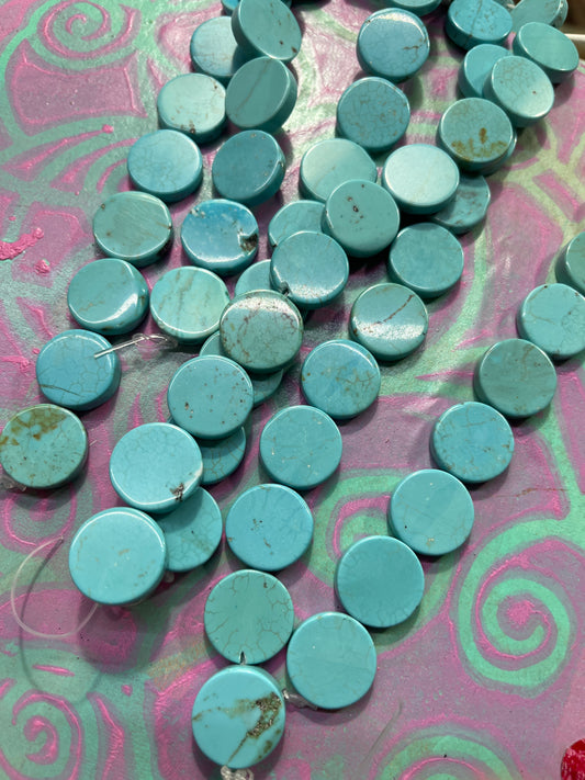 MAGNESITE ROUND FLAT 16X4MM PALE TURQUOISE COLOR 1 STRAND