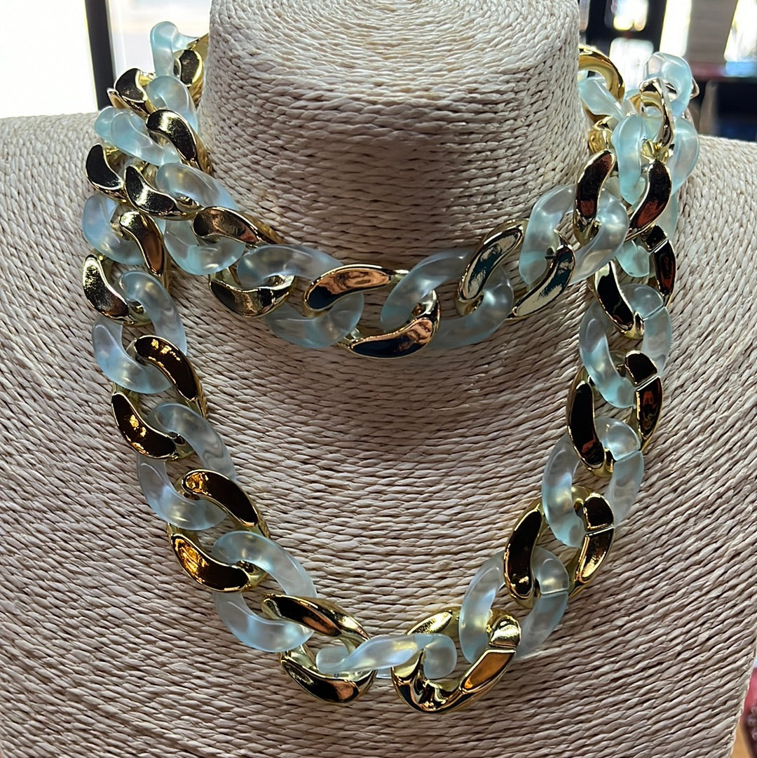 CHAIN ACRYLIC CUBAN BLUE GOLD  1 PC