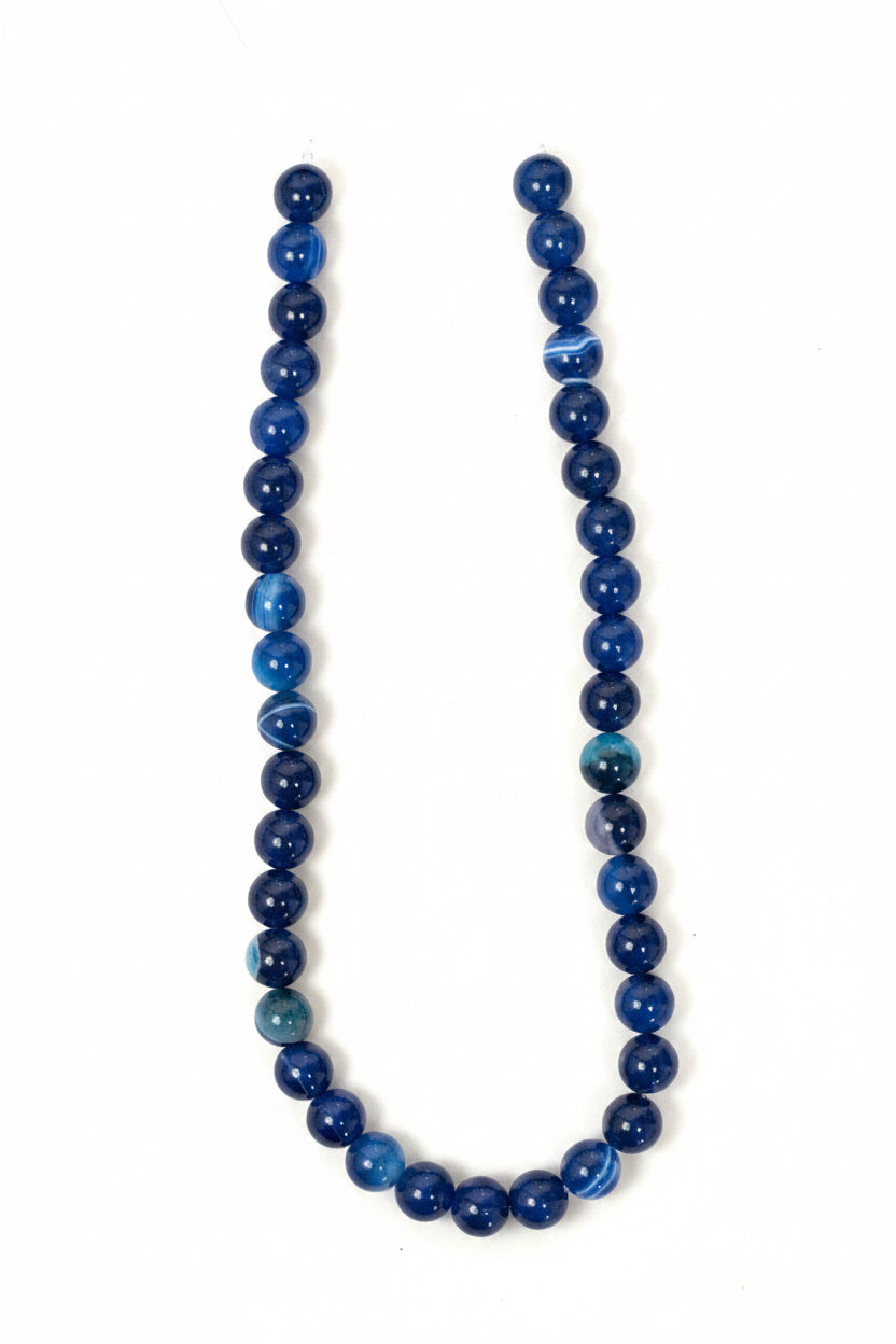 AGATE ROUND 10MM BLUE BANDED ABOUT 38 BEADS PER  1 STRAND