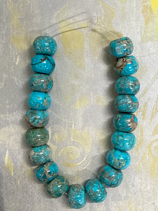 IMPERIAL JASPÉR DYED TURQUOISE  RONDELLE 14X10MM 1 STRAND