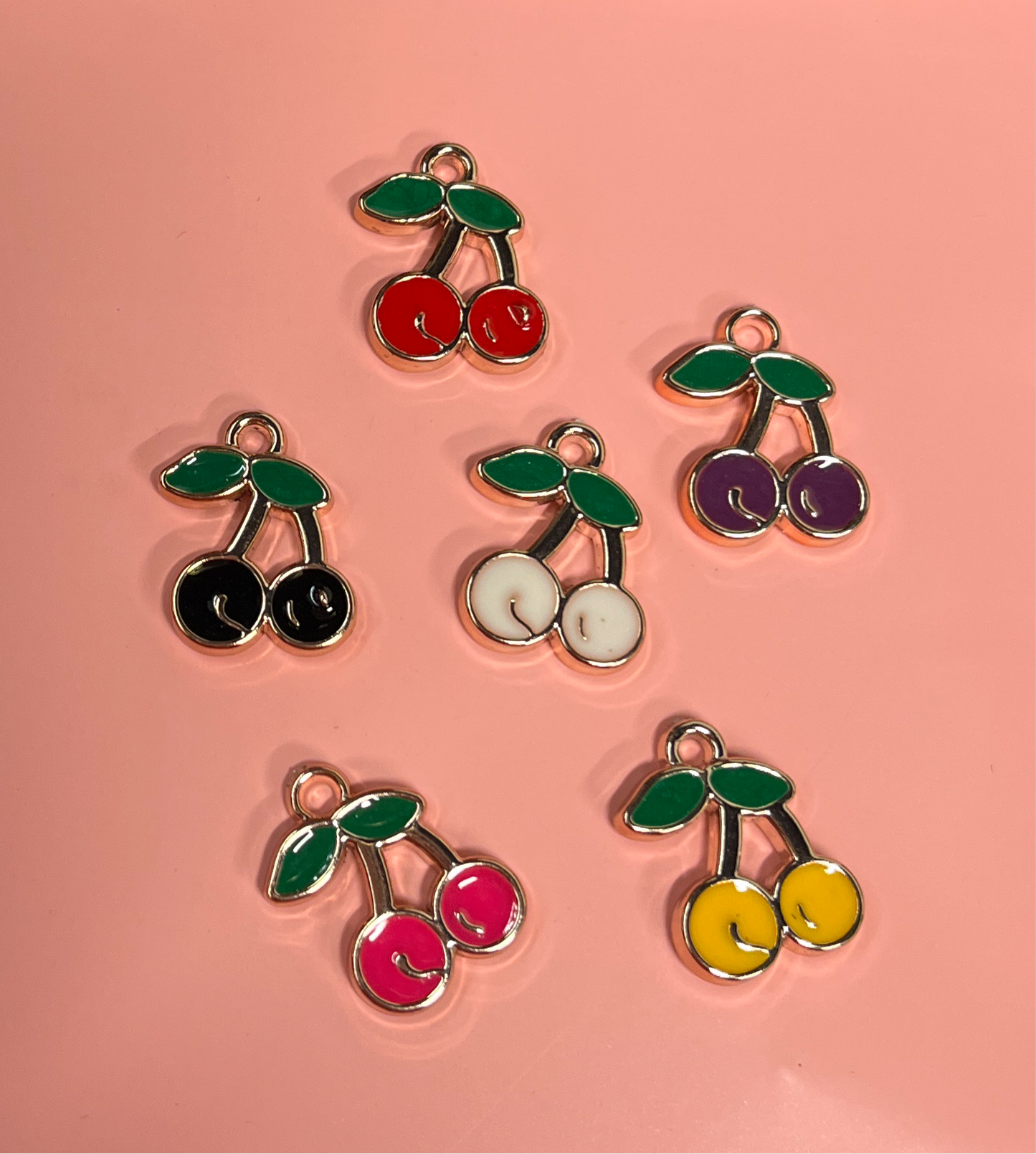 CHARM CHERRIESMIXED COLORS 18X13 MM  GOLD PLATE 2 PC