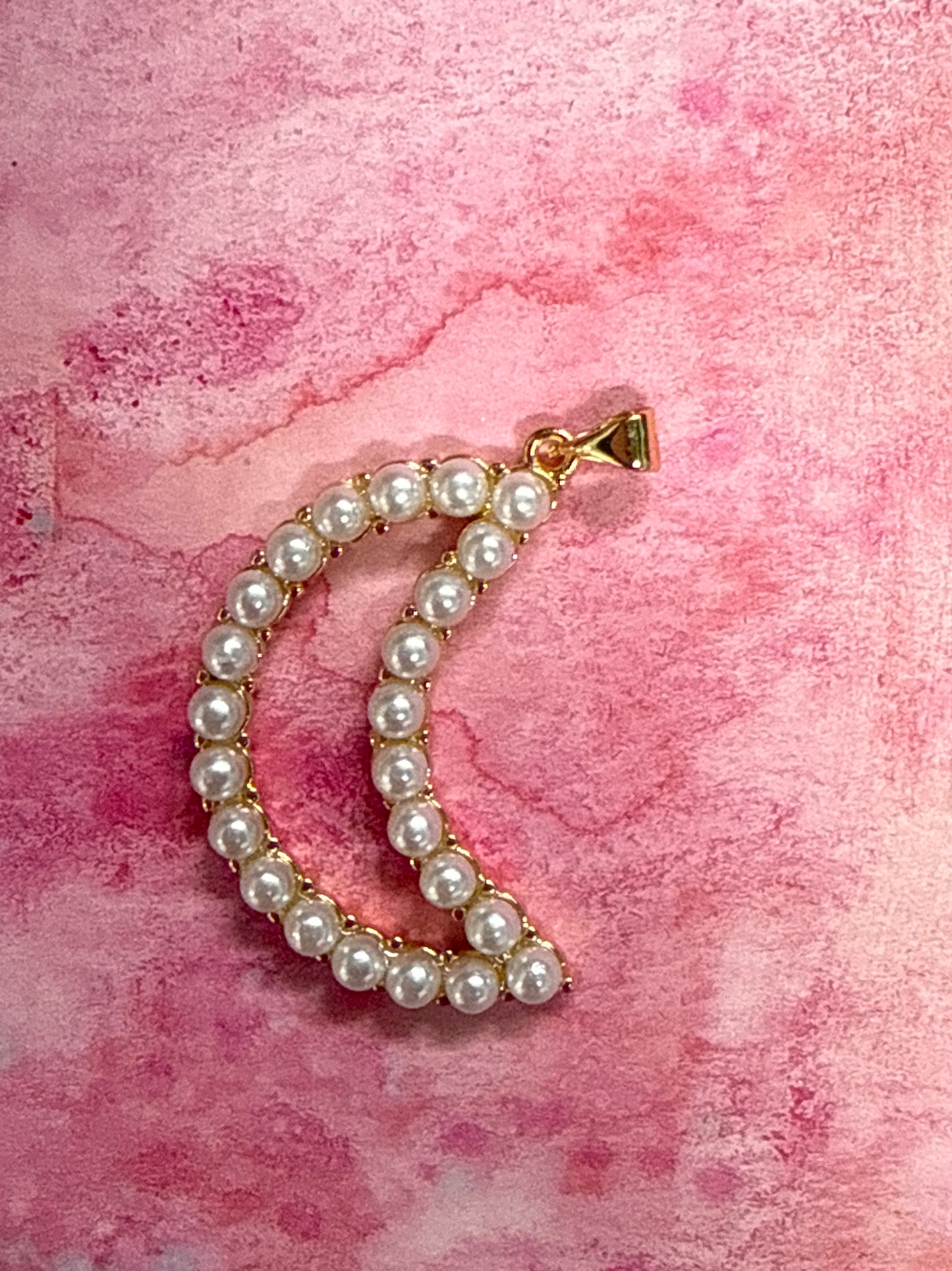 PENDANT CRESCENT MOON WITH PEARLS 36MM GOLD PLATED 18 KT 1 PC