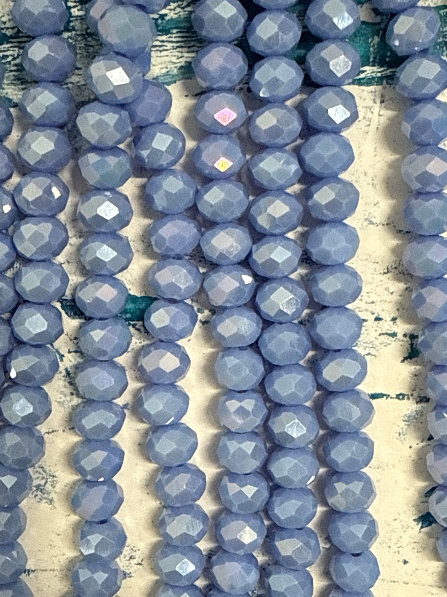 GLASS RONDELLE 8MM CORNFLOWER BLUE OPAQUE  AB 1 STRAND