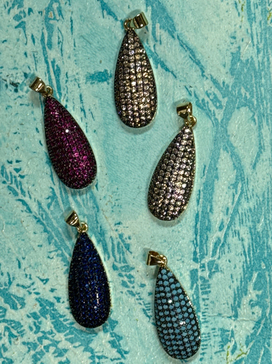 PENDANT TEARDROP CUBIC ZIRCONIA GOLD PLATED 18 KT  MIXED COLORS 1 PC