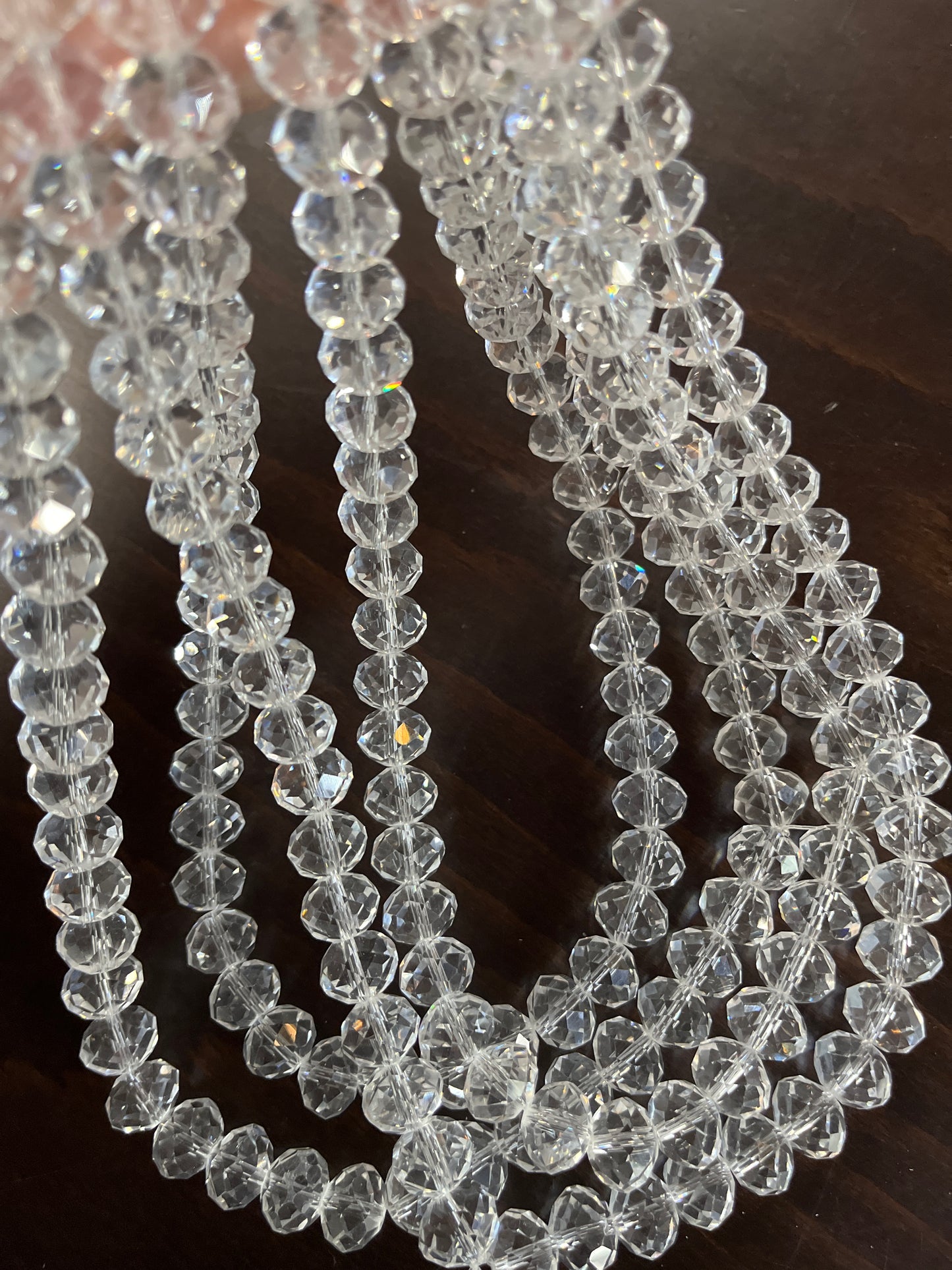 GLASS RONDELLE 12X8MM CLEAR FACETED 1 STRAND