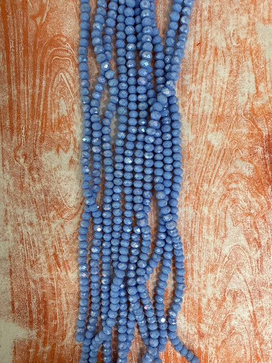 GLASS RONDELLE 6MM CORNFLOWER BLUE OPAQUE AB 1 STRAND