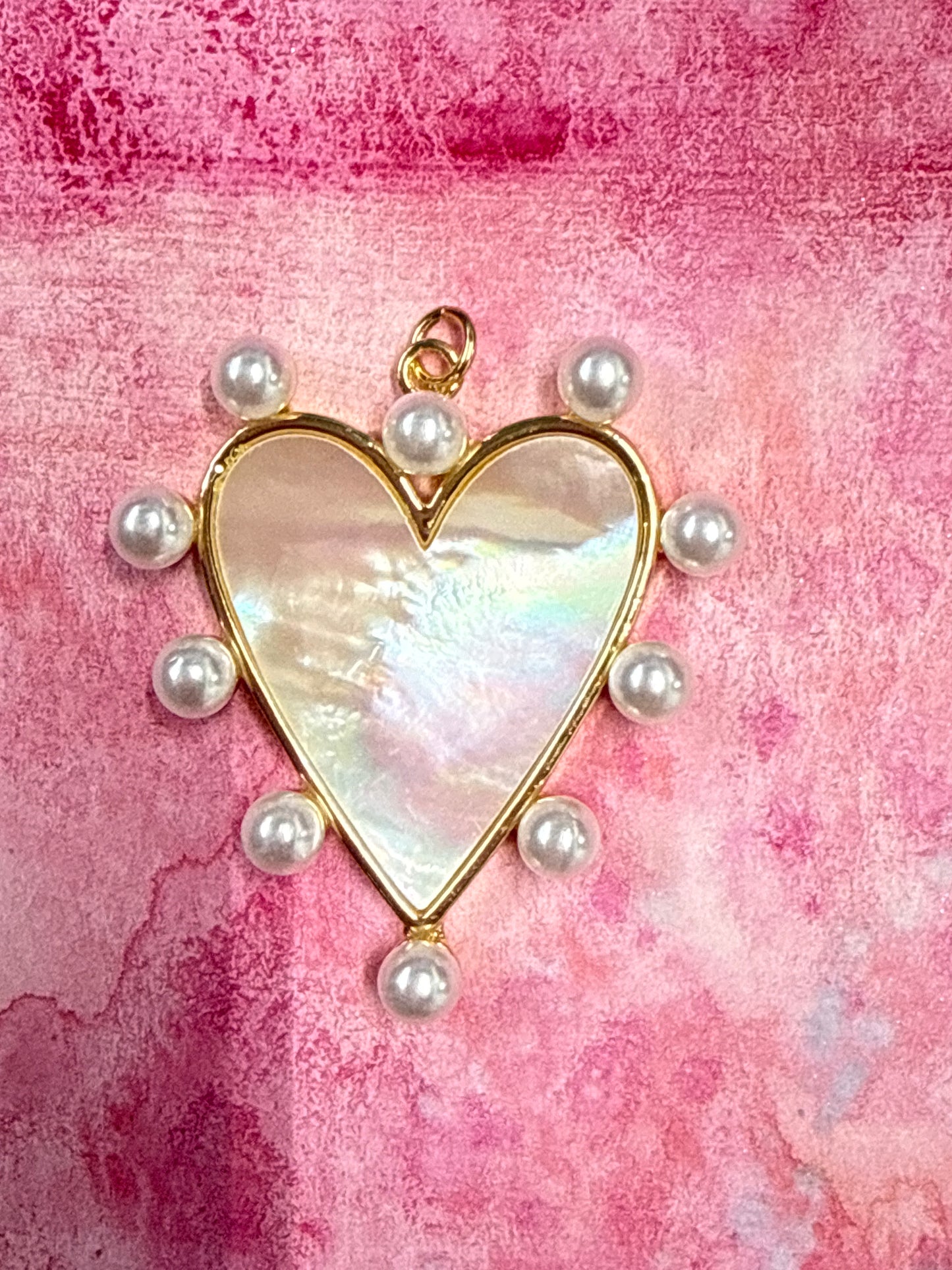 PENDANT SHELL HEART WITH PEARL BORDER 1PC