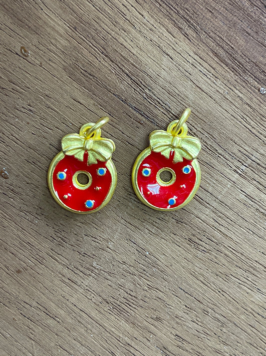 Charm wreath matte gold red enamel 17x12mm 2 pc