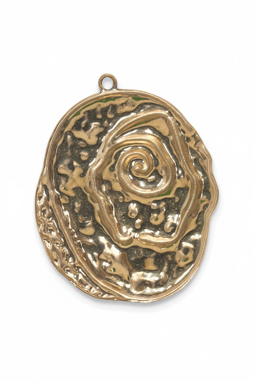 PENDANT ROSE 51MM  STAINLESS STEEL HAMMERED GOLD 1 PC