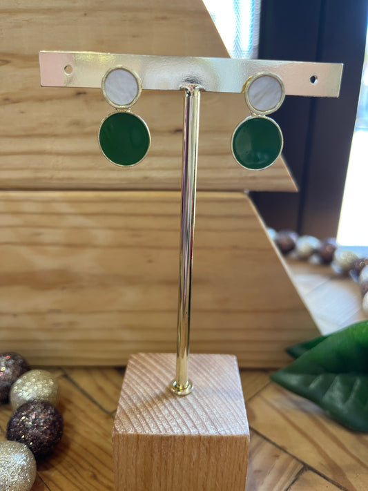 DROP EARRINGS WHITE AND GREEN ENAMEL