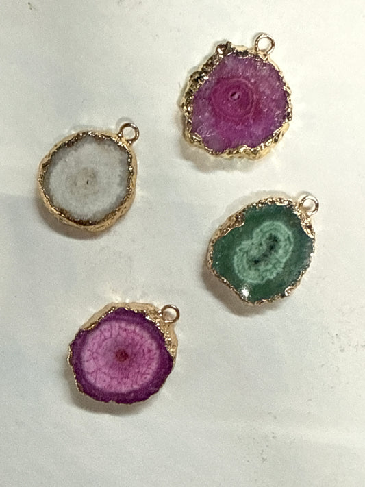 AGATE PENDANT FLAT ROUND GOLD PLATED EDGE 25MM 1 PC