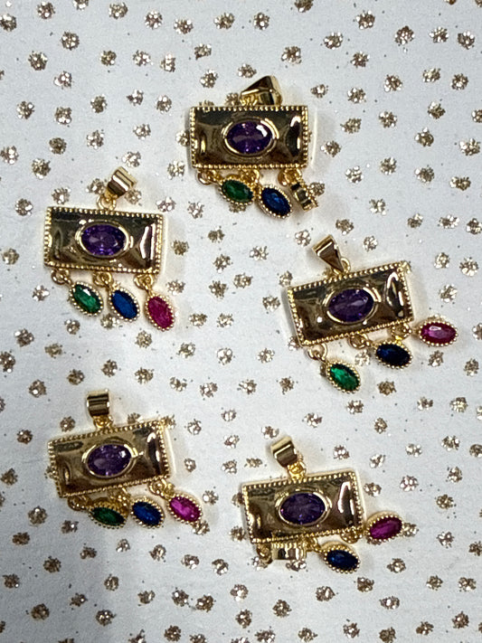 PENDANT RECTANGULAR WITH ZIRCONIA CHARMS GOLD PLATED 18 KT 1 PC