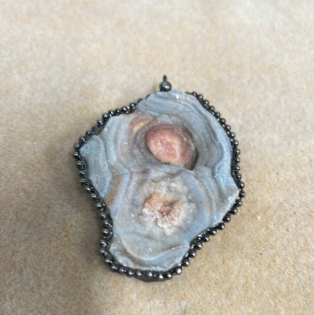 PENDANT AGATE NUGGET ANTIQUE SILVER 48 MM 1 PC