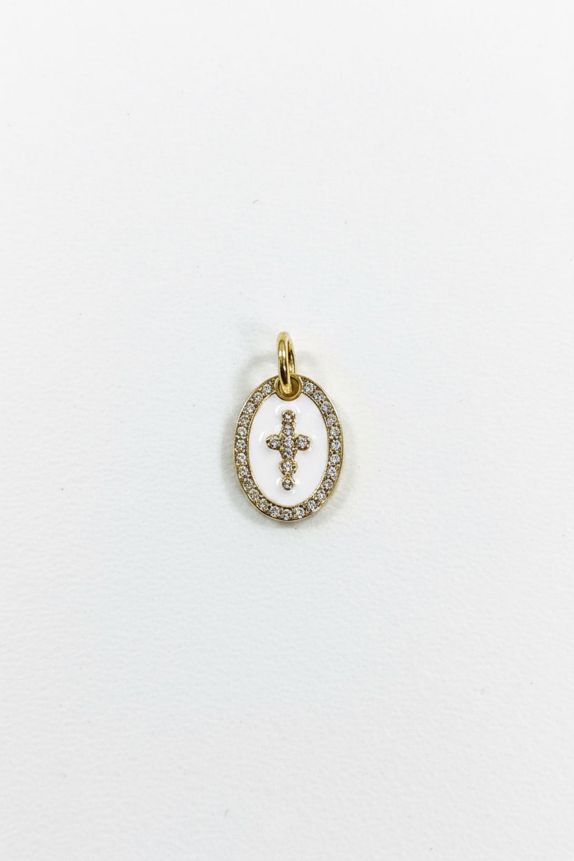 OVAL CROSS CHARM ENAMEL GOLD