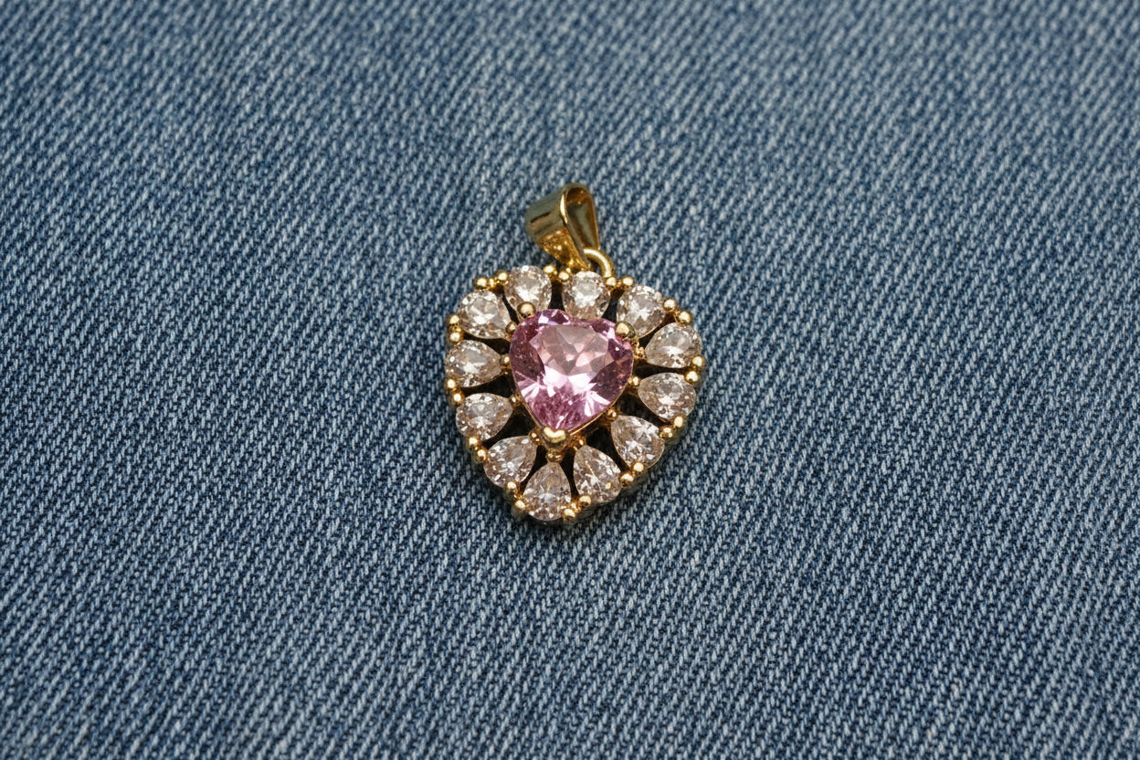 HEART PENDANT PINK CUBIC ZIRCONIA GOLD PLATED 1 PC
