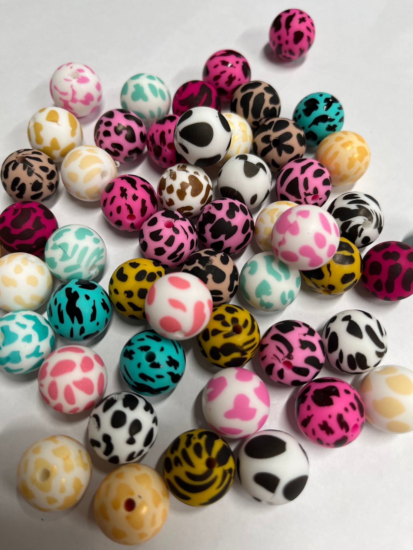 Silicone Bead 15mm Animal Print mix 10 pc