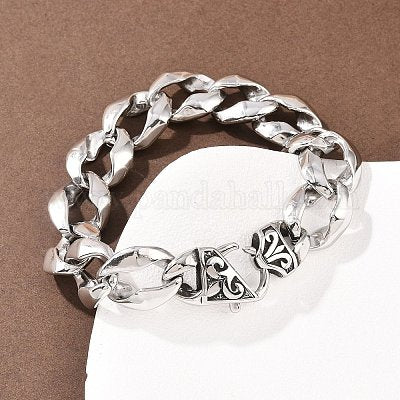 BRACELET CUBAN LINKS STAINLESS STEEL ANTIQUE SILVER 8.75 INCHES LENGTH 1 PC