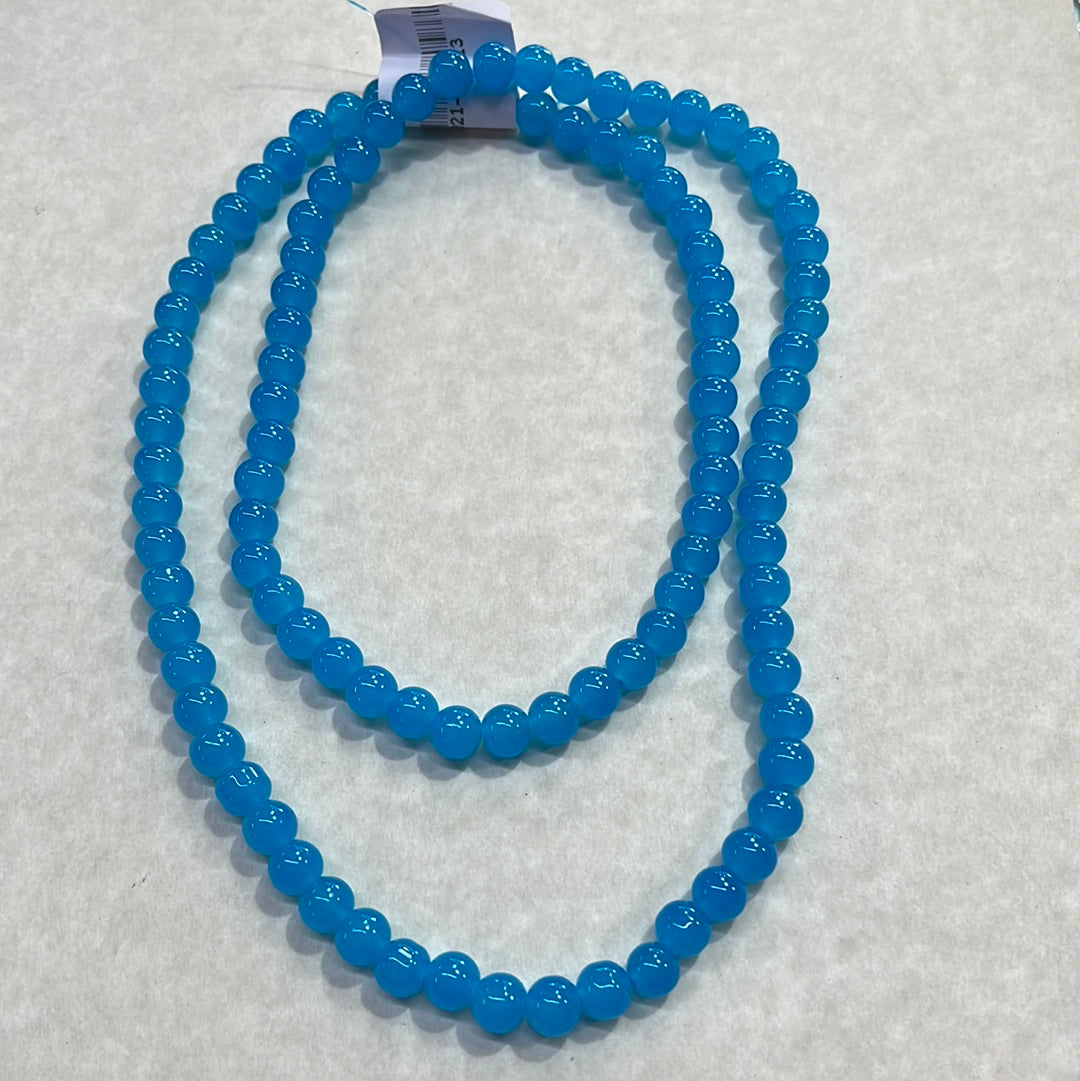 GLASS JADE 8MM ROUND DODGER BLUE