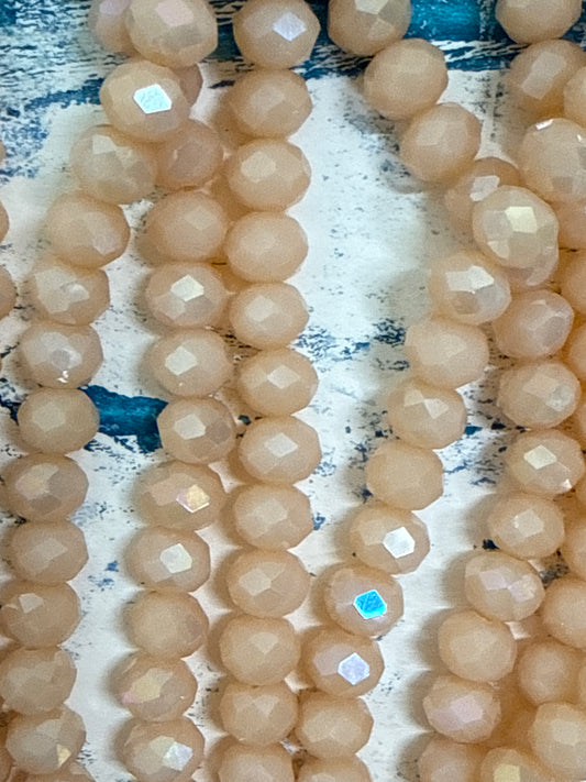 GLASS RONDELLE 8MM ANTIQUE WHITE OPAQUE AB 1 STRAND