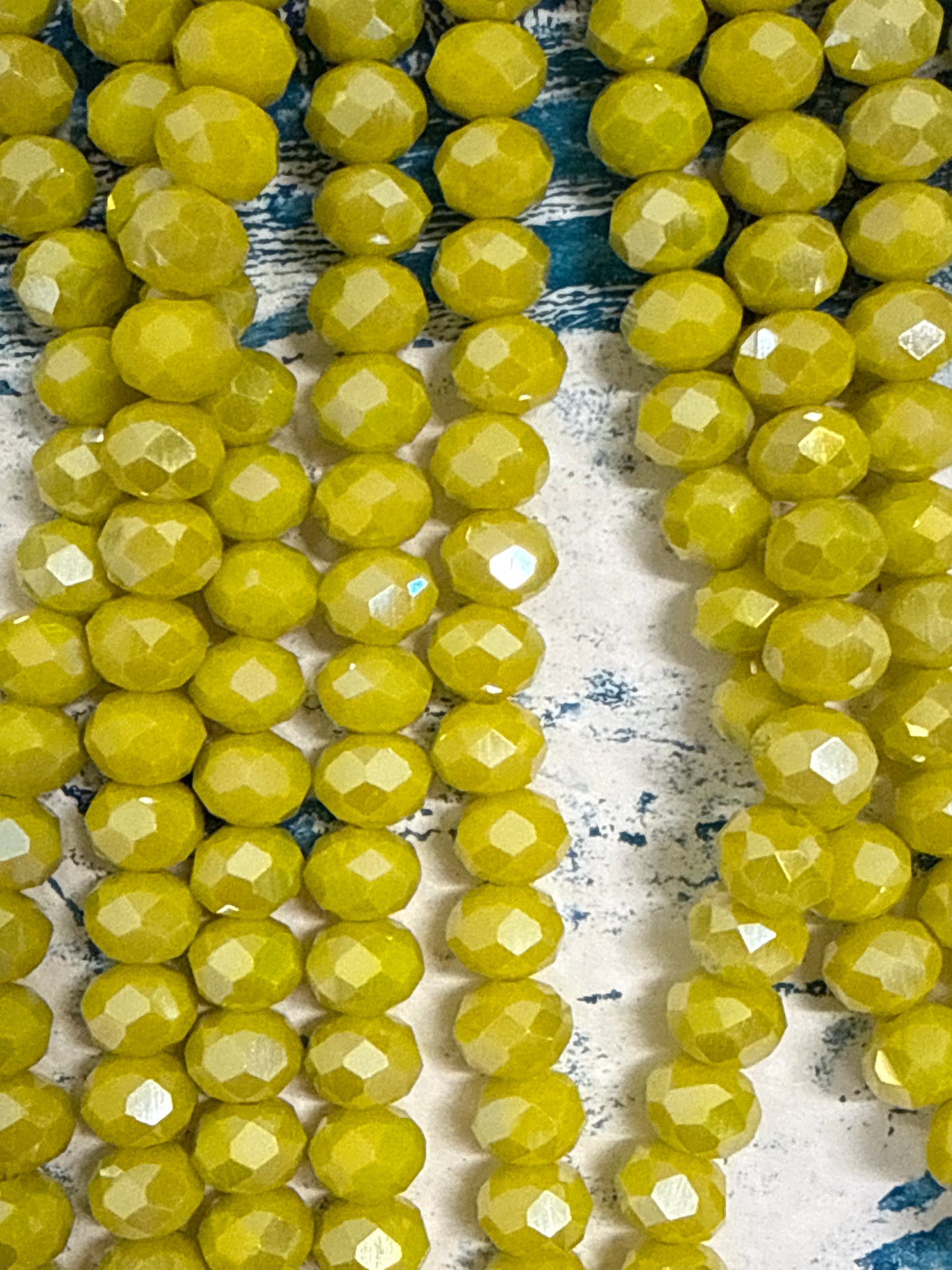 GLASS RONDELLE 8MM YELLOW OPAQUE AB 1 STRAND