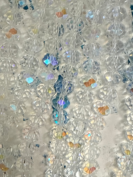 GLASS RONDELLE 8MM CLEAR HALF RAINBOW