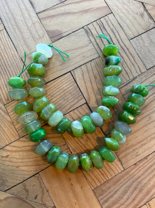 AGATE RONDELLE 15MM GREEN FACETED 1 STRAND