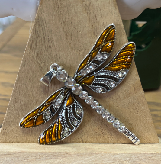 DRAGONFLY BIG PENDANT GOLD ENAMEL & RHINESTONES 56.5X64MM 1 PC