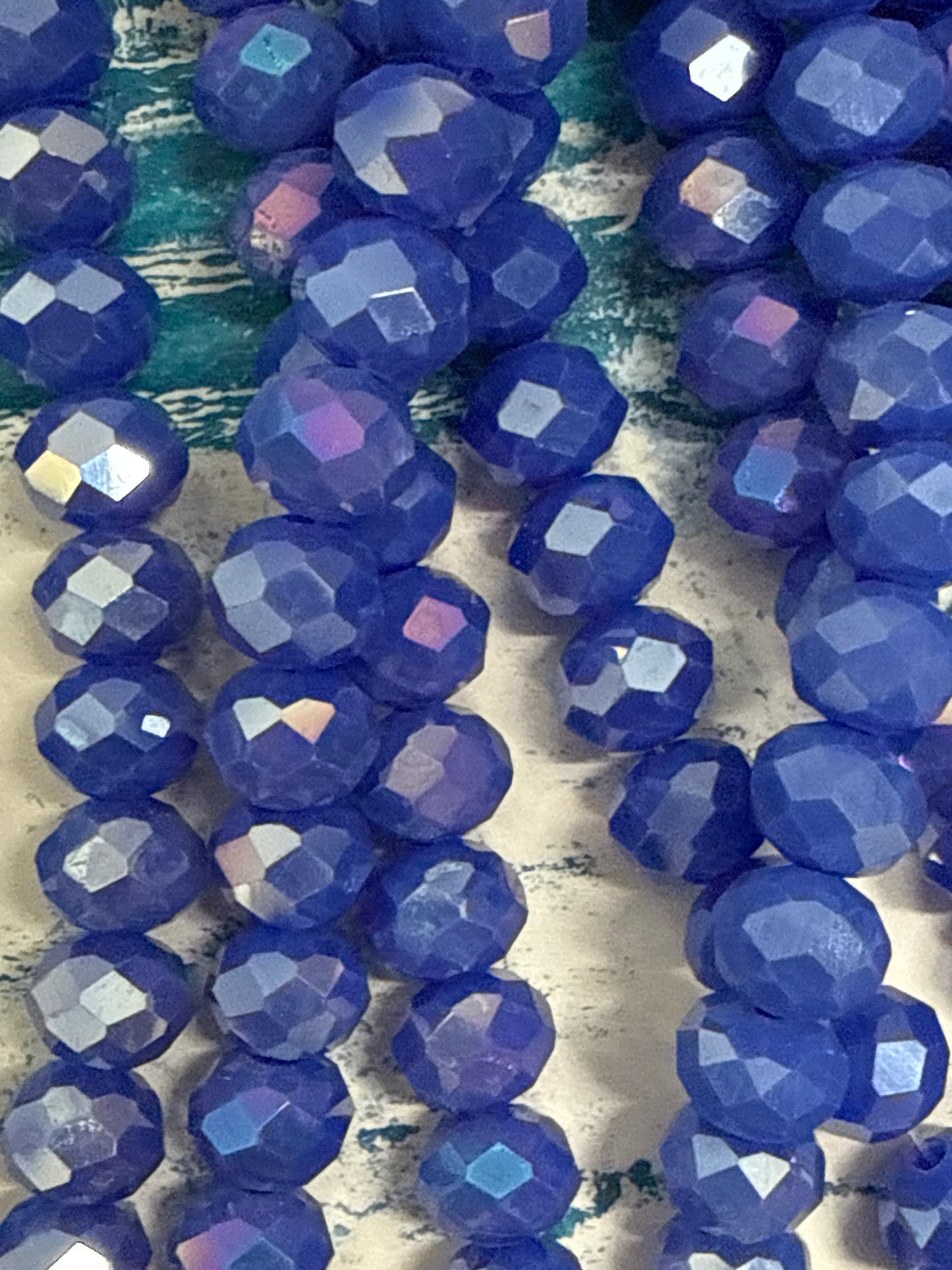 GLASS RONDELLE 8MM ROYAL BLUE OPAQUE AB 1 STRAND