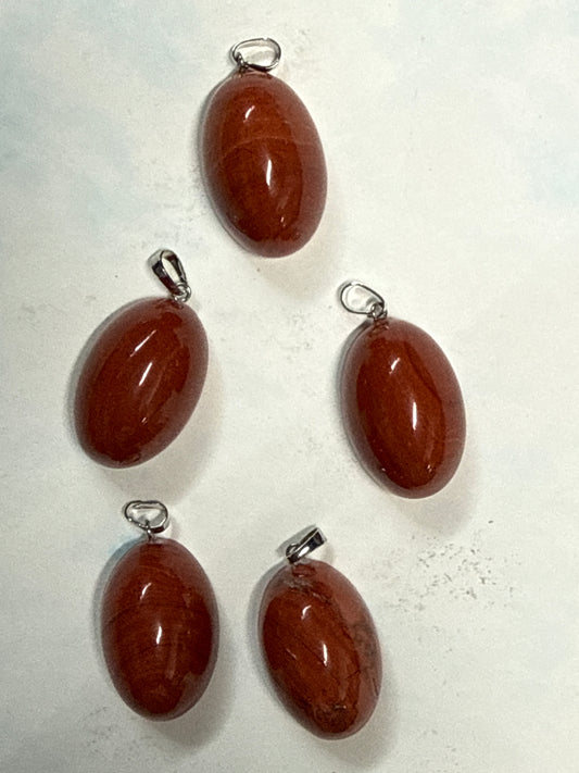 PENDANT RED JASPER OVAL 33MM PLATINUM 1 PC