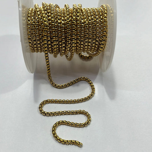 CHAIN BOX STAINLESS STEEL GOLD PLATE 3X3MM POR PIE