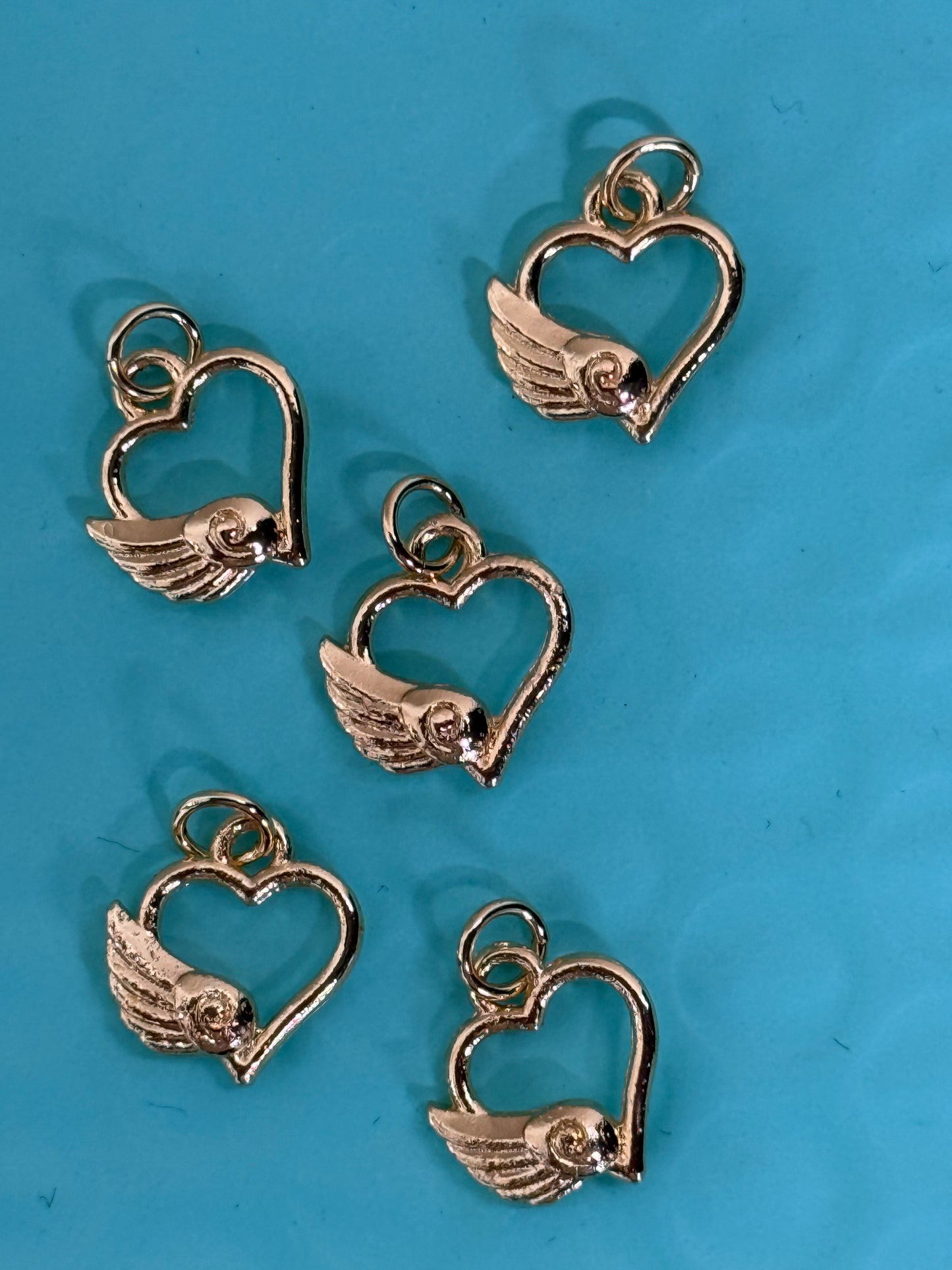 CHARM HEART WITH WING 13X12MM GOLD PLATED 18KT 5 PC